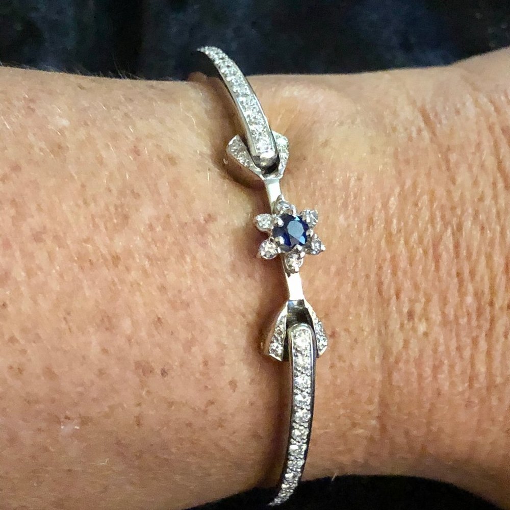 18K White Gold Diamond Sapphire Cuff Bracelet